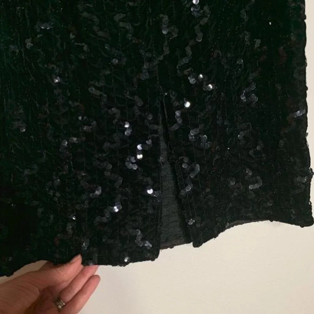 Vintage Zum Zum Black Dress Size Small Velvet Sequin Metallic Short Sleeves